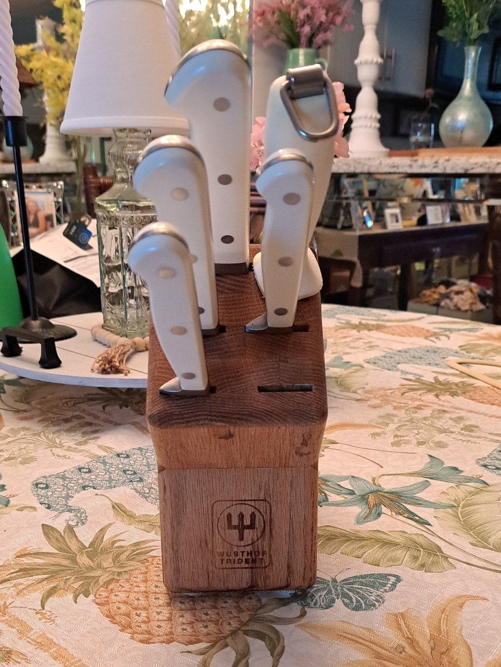 Wusthof TRIDENT (German) White Handle Knife Set with Wooden Block